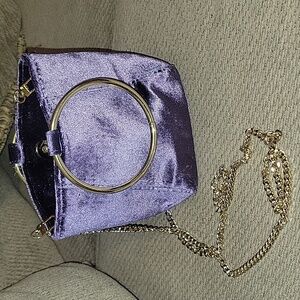 Purple Velvet Women's Bag with Gold Chain